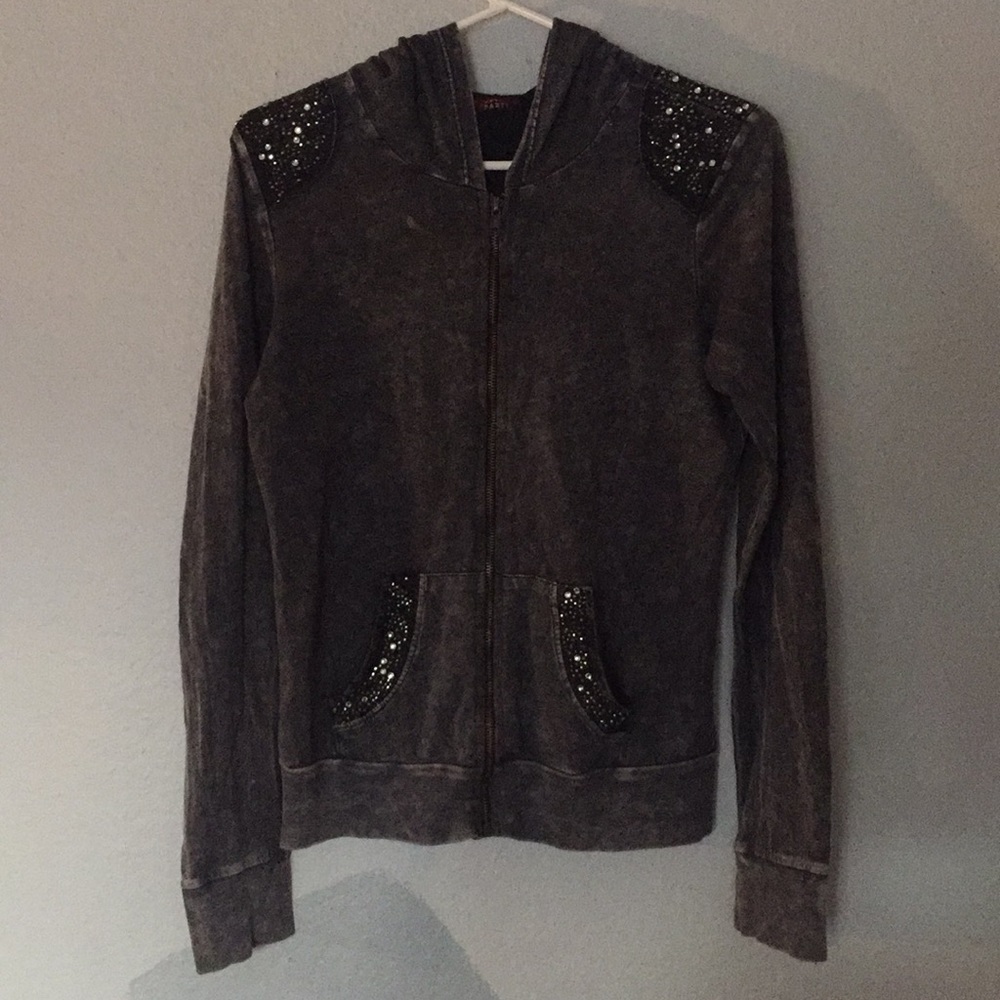 T party acid wash grey rhinestone hoodie small